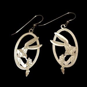 Warner Bros Bugs Bunny Silver .925 Cutout Dangle Hook Earrings 1993 Vintage